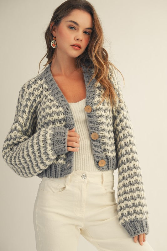 Vintage Chunky Ribbed Knit Cardigan Sweater