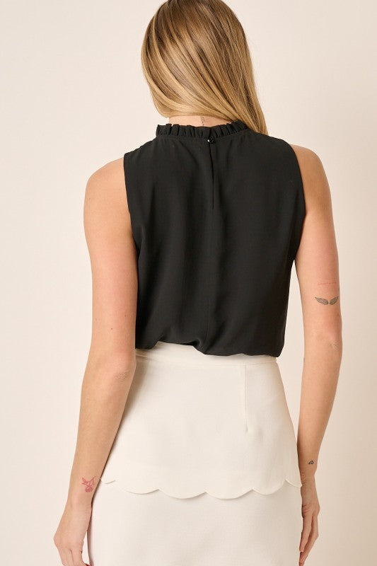 Ruffle Mock Neck Sleeveless Blouse - Black