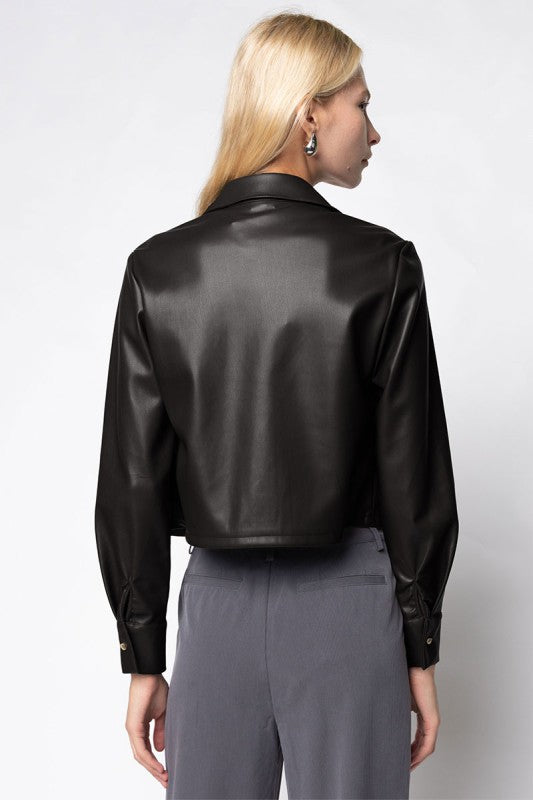 Faux Leather Cropped Jacket - Black