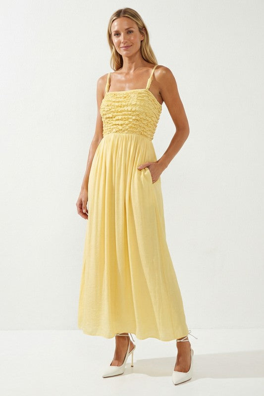 Smocked Maxi Dress With Cord Strap Detail - Pale Banana