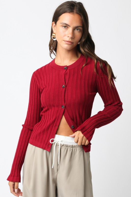 Ribbed Button Front Top