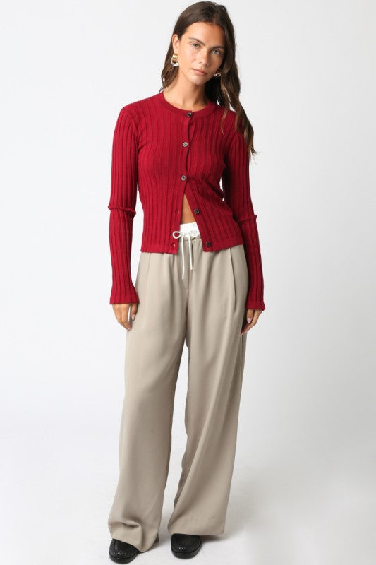 Ribbed Button Front Top