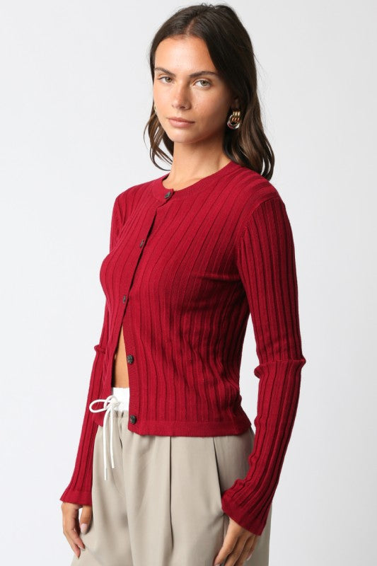 Ribbed Button Front Top