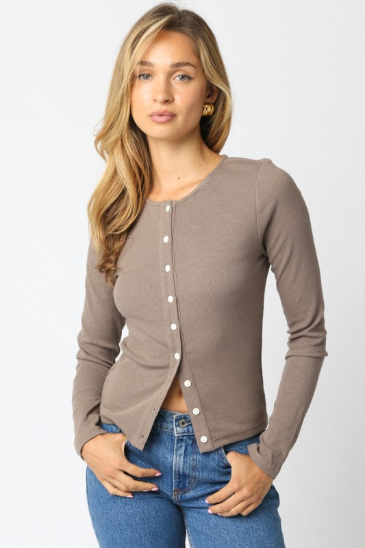 Button Front Top - Truffle