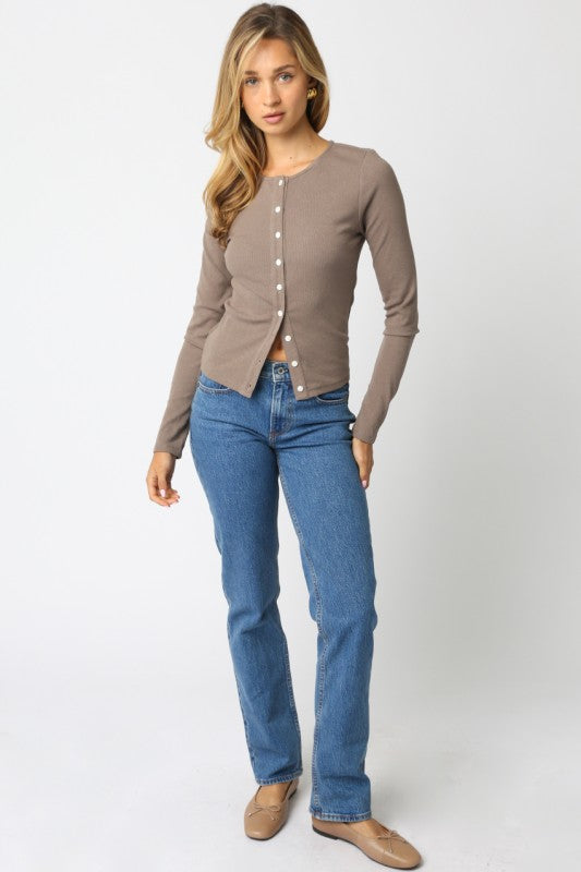 Button Front Top - Truffle