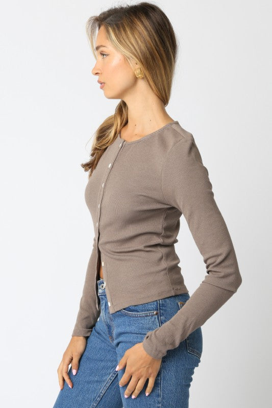 Button Front Top - Truffle
