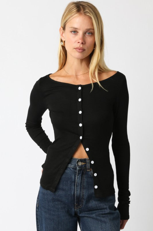 Long Sleeve Button Front Top