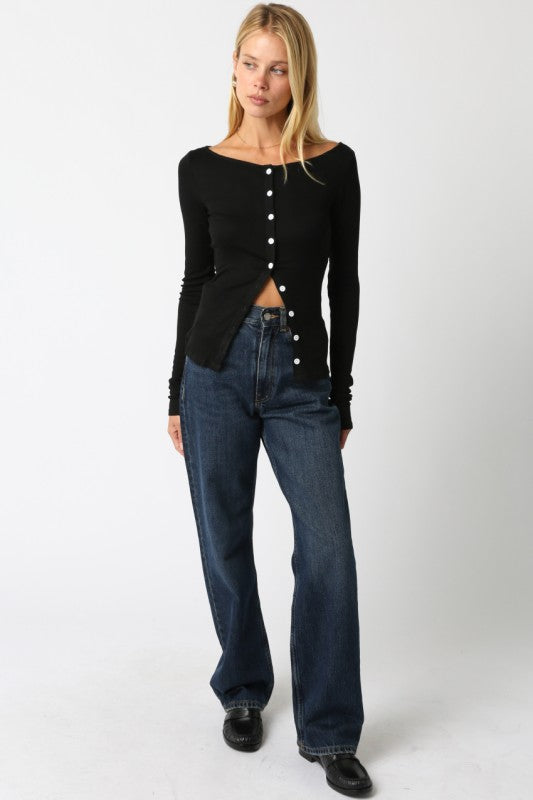Long Sleeve Button Front Top