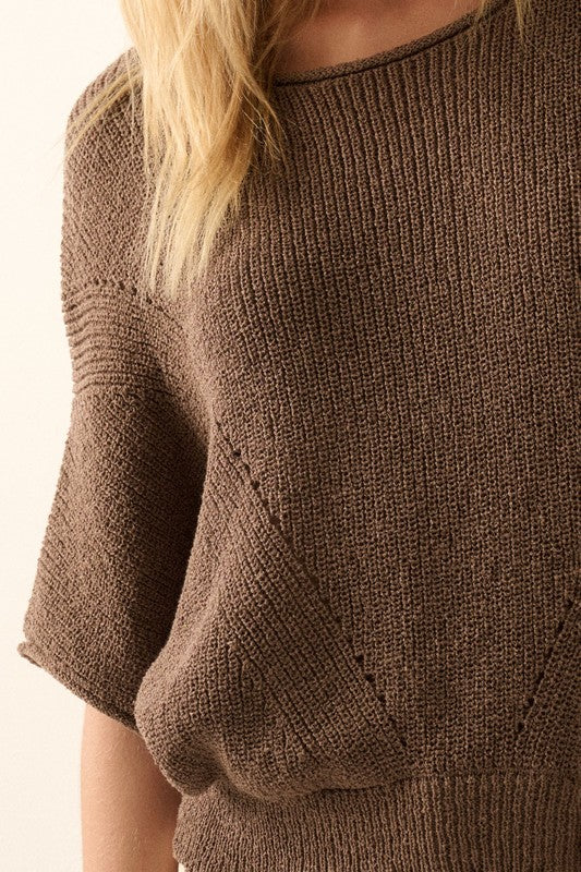 Short Sleeve Chocolate Knit Sweater