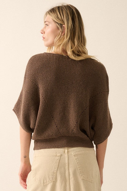Short Sleeve Chocolate Knit Sweater