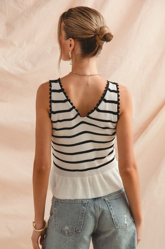 Scallop Stripe Peplum Tank