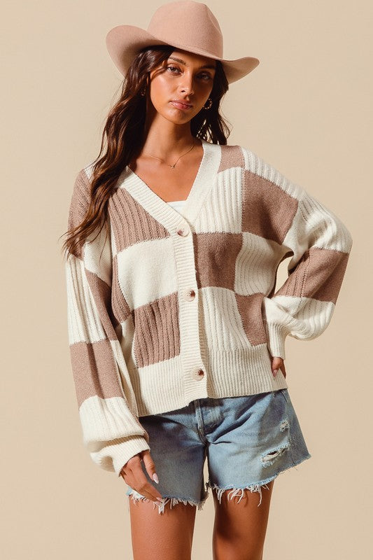 Checkered Button Front Sweater