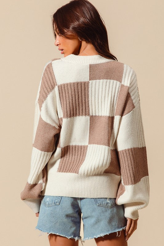 Checkered Button Front Sweater