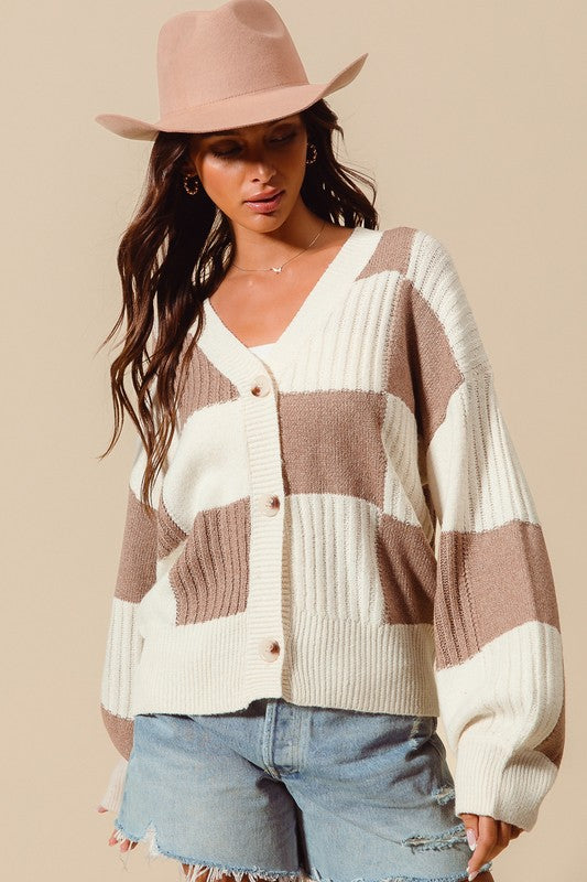 Checkered Button Front Sweater