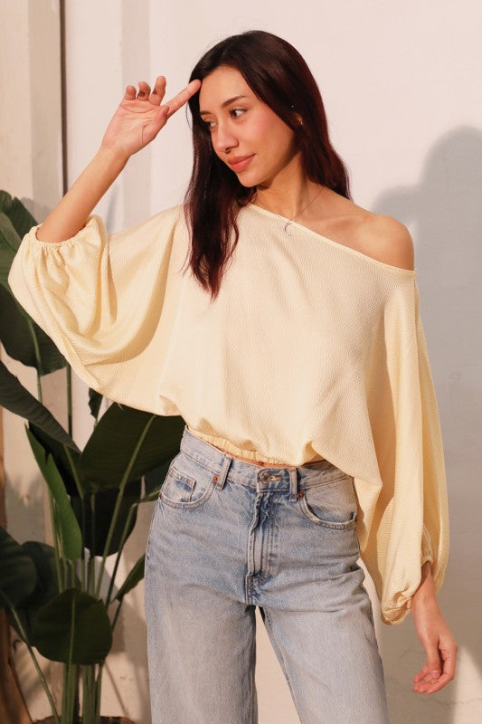 Hammered Satin Boat Neck Blouse