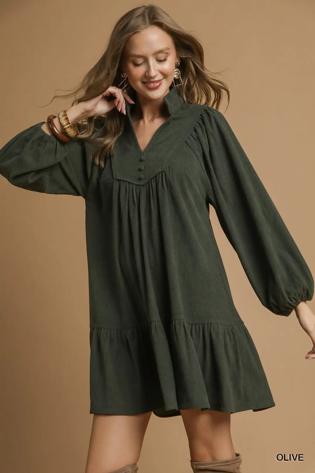 Corduroy Tiered Babydoll Dress