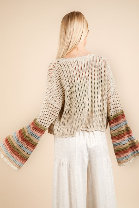 Color Block Bell Sleeve Cardigan