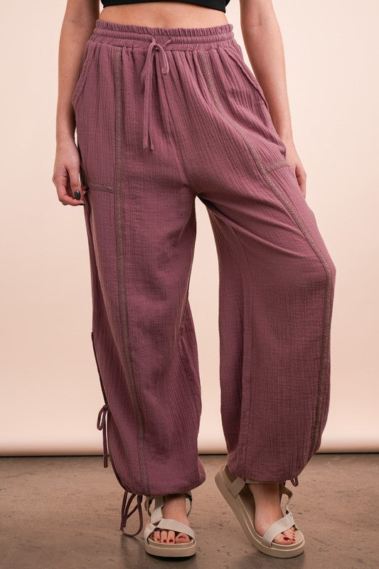 Harem Pants With Tie Detail - MAUVE