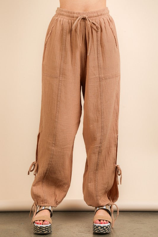 Harem Pants With Tie Detail -TAUPE