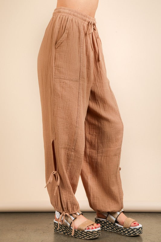 Harem Pants With Tie Detail -TAUPE