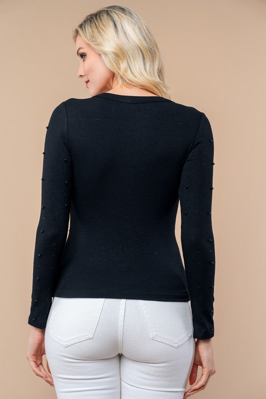 Studded Detail Long Sleeve Top