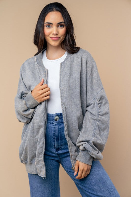 Washed Grey Bomber Jacket