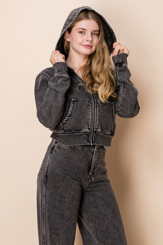 Washed Denim Zip Up