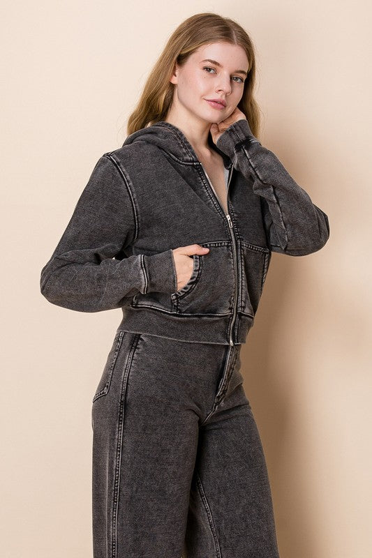 Washed Denim Zip Up