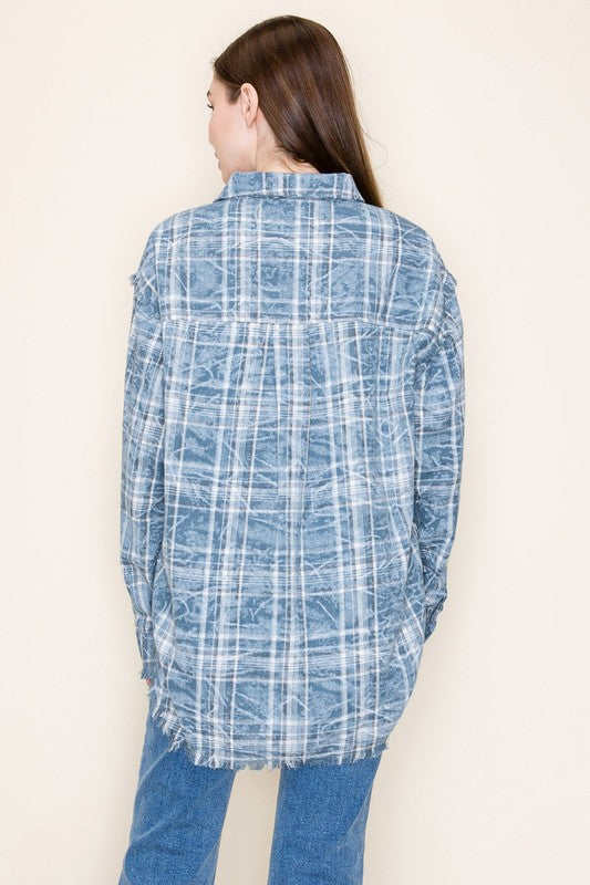Raw Edge Detail Plaid Top