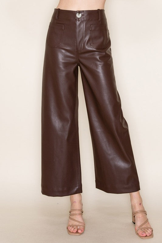 High Waisted Cropped Faux Leather Pant