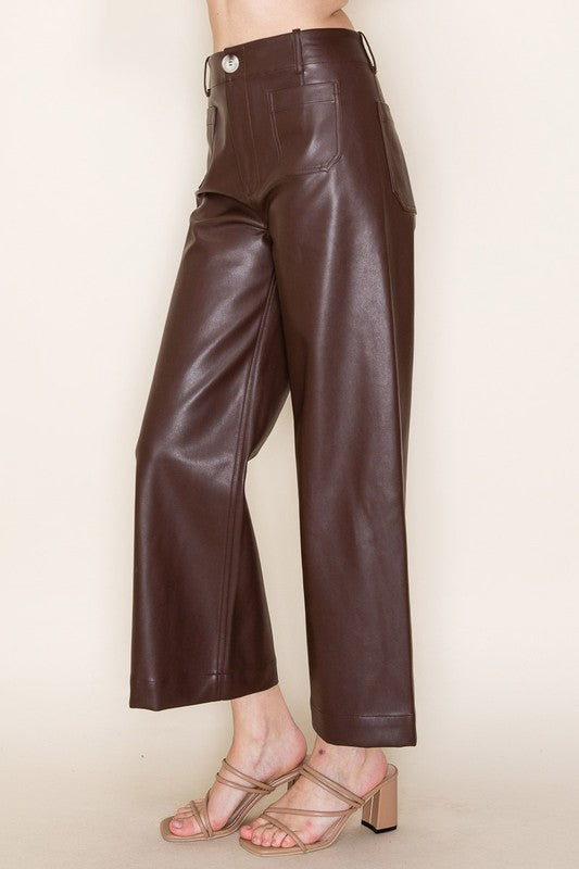 High Waisted Cropped Faux Leather Pant