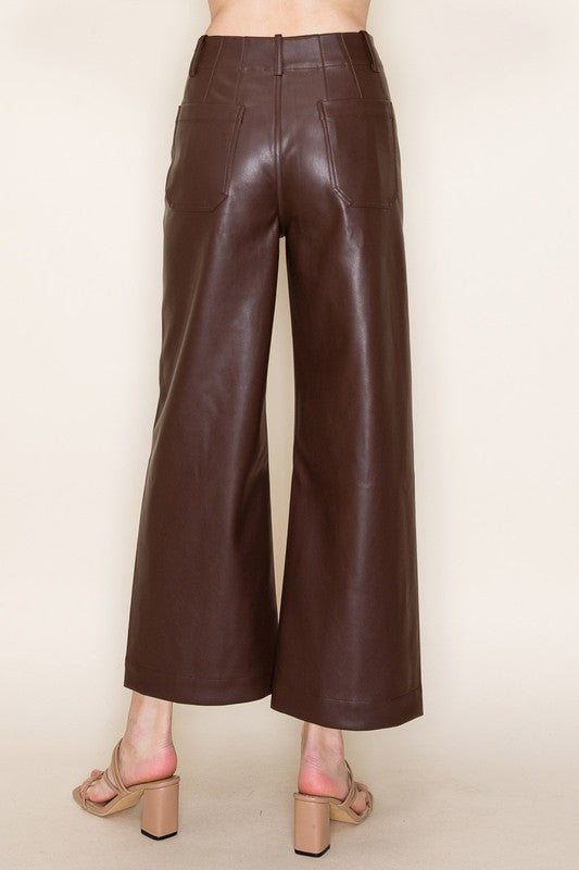 High Waisted Cropped Faux Leather Pant