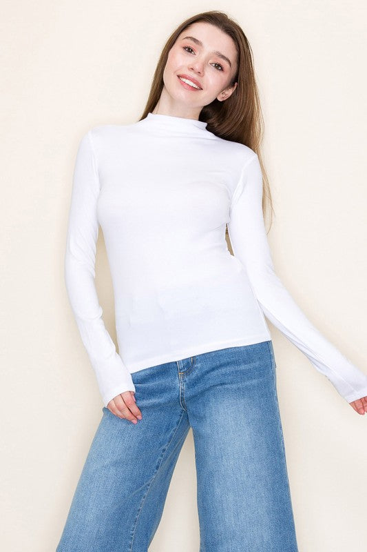 Long Sleeve Solid Knit Mock Neck Top