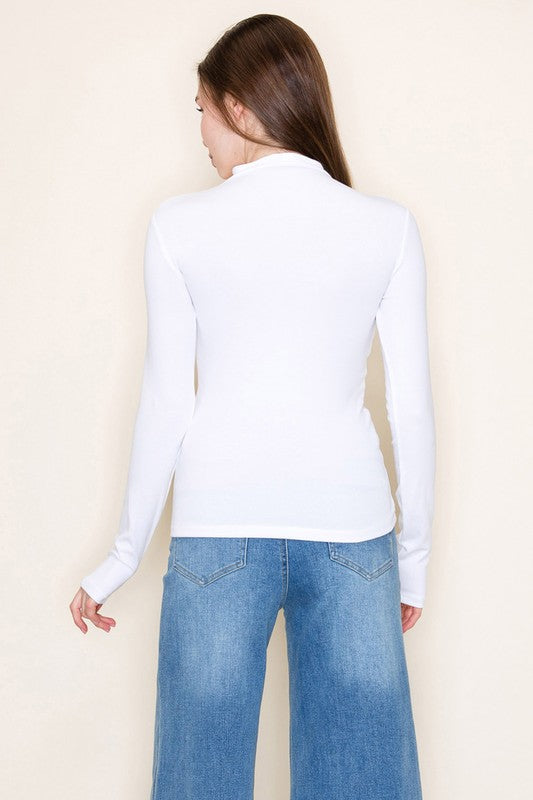 Long Sleeve Solid Knit Mock Neck Top