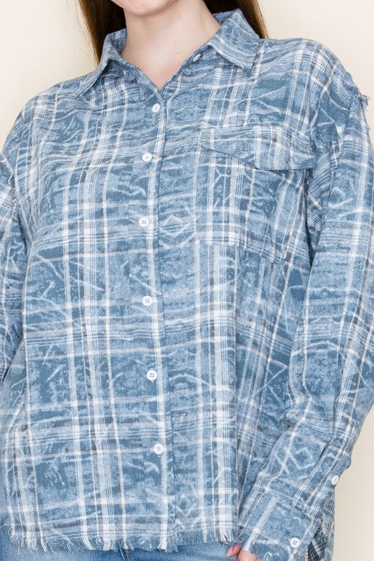 Raw Edge Detail Plaid Top
