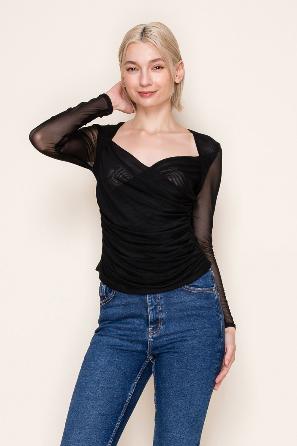 Long Sleeve Sheer Sleeve & Back Top