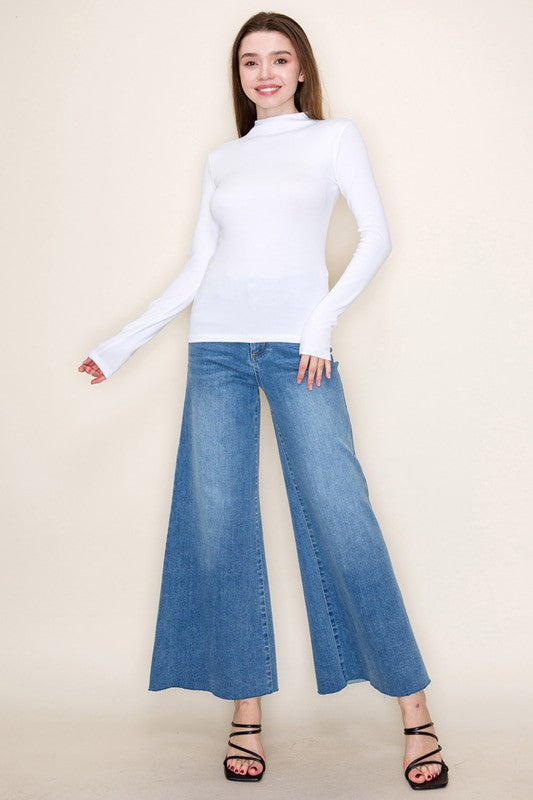 Long Sleeve Solid Knit Mock Neck Top