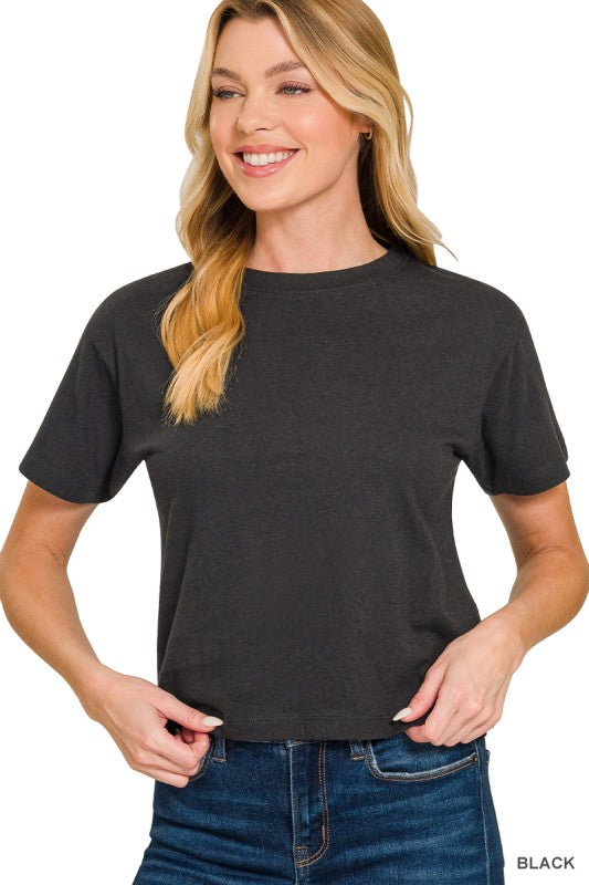 Cotton Crew Neck Short Sleeve T-shirt - Black