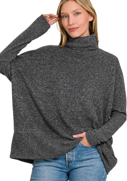 Brushed Hacci Turtleneck - Charcoal