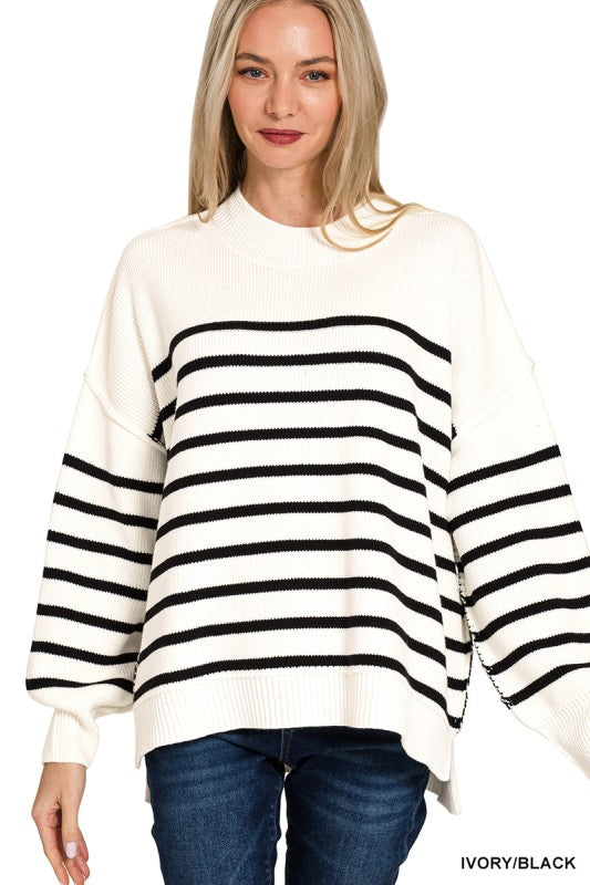 Exposed Seam Striped Sweater