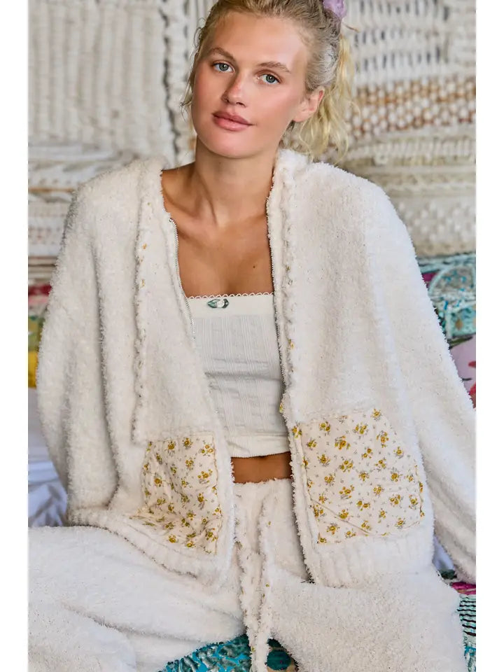 Floral Cozy Berber Hoodie Zip-Up