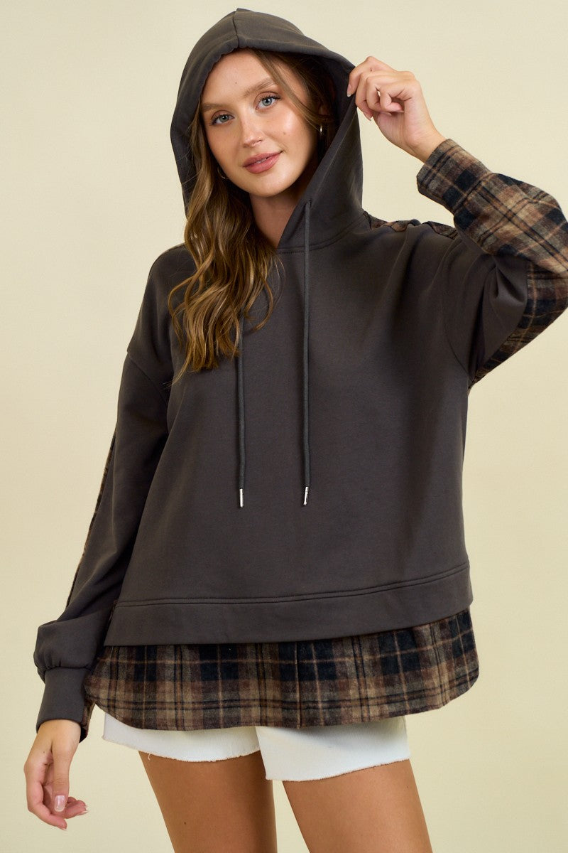 Mixed Media Plaid Hoodie