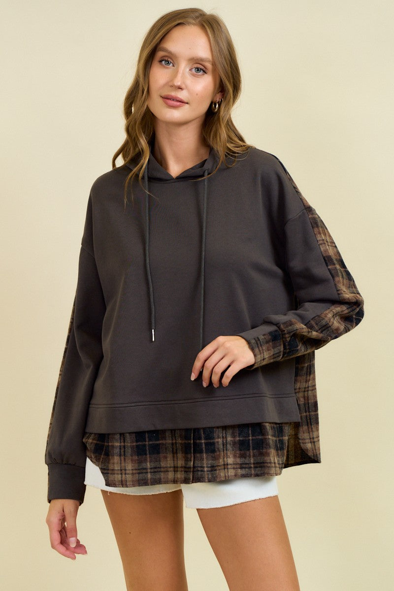 Mixed Media Plaid Hoodie