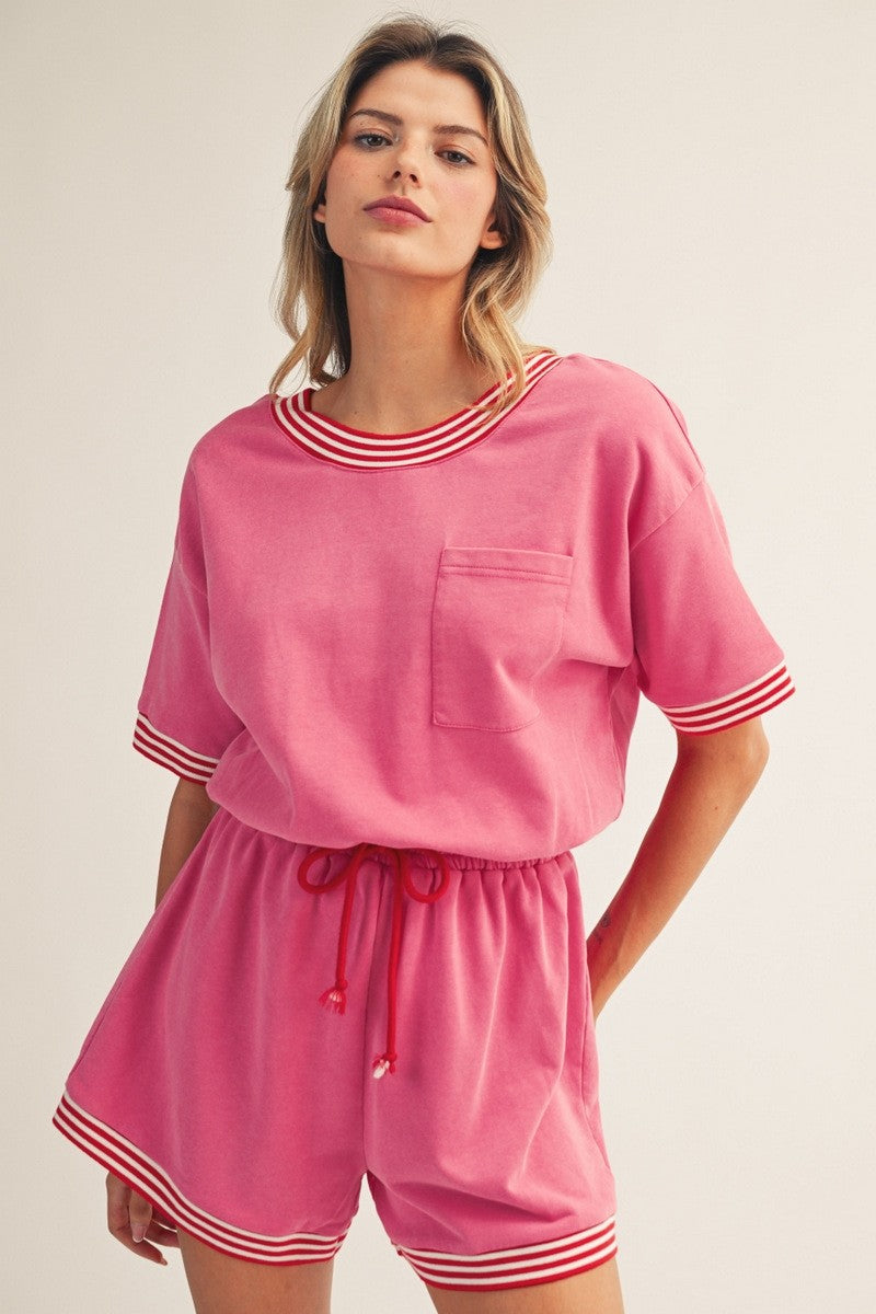Pink Stripe detail Romper