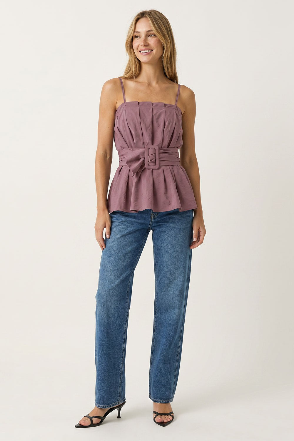 Buckle Pleated Sleeveless Top