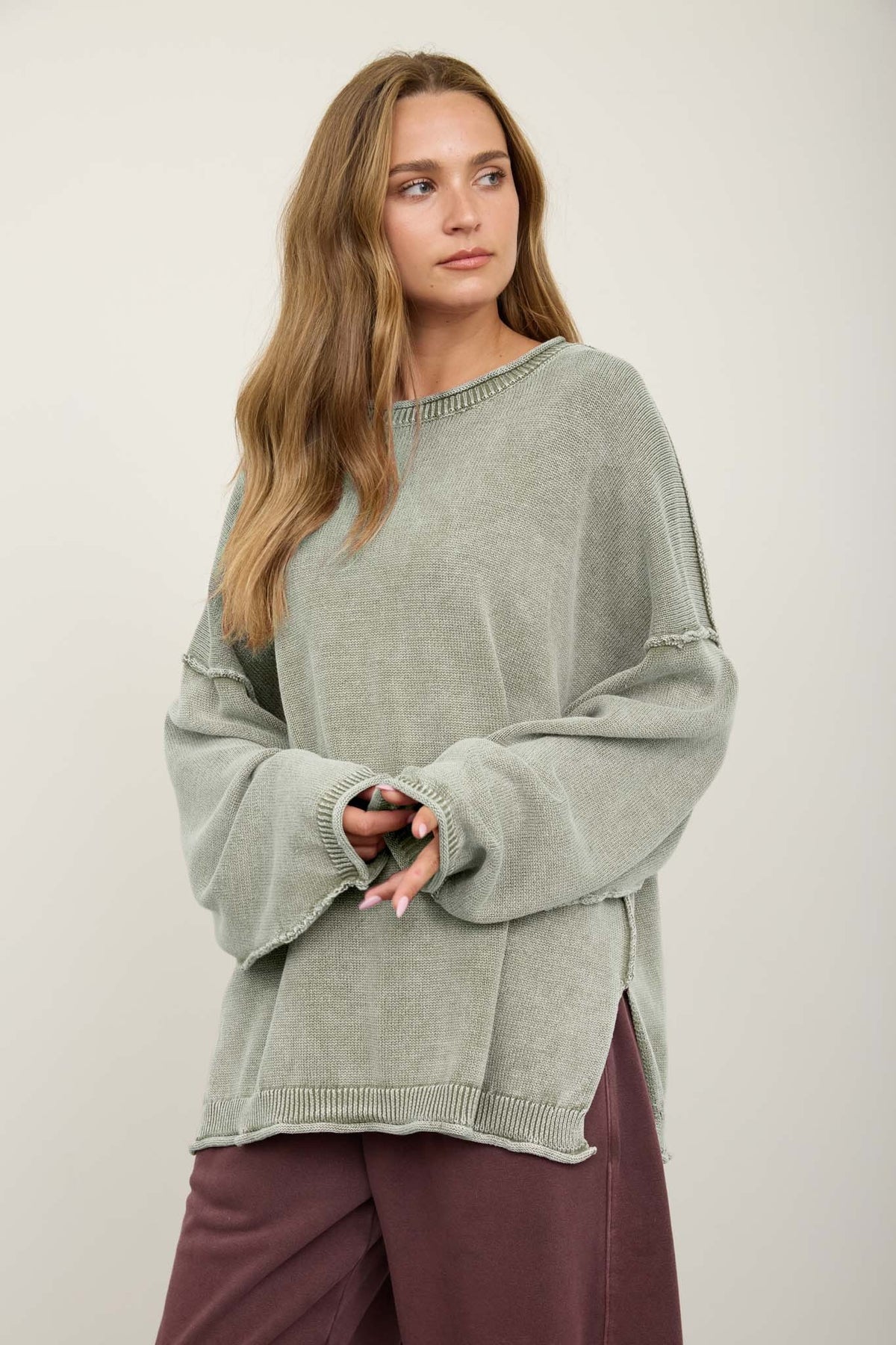 Light Olive Washed Sweater