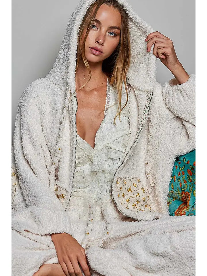 Floral Cozy Berber Hoodie Zip-Up