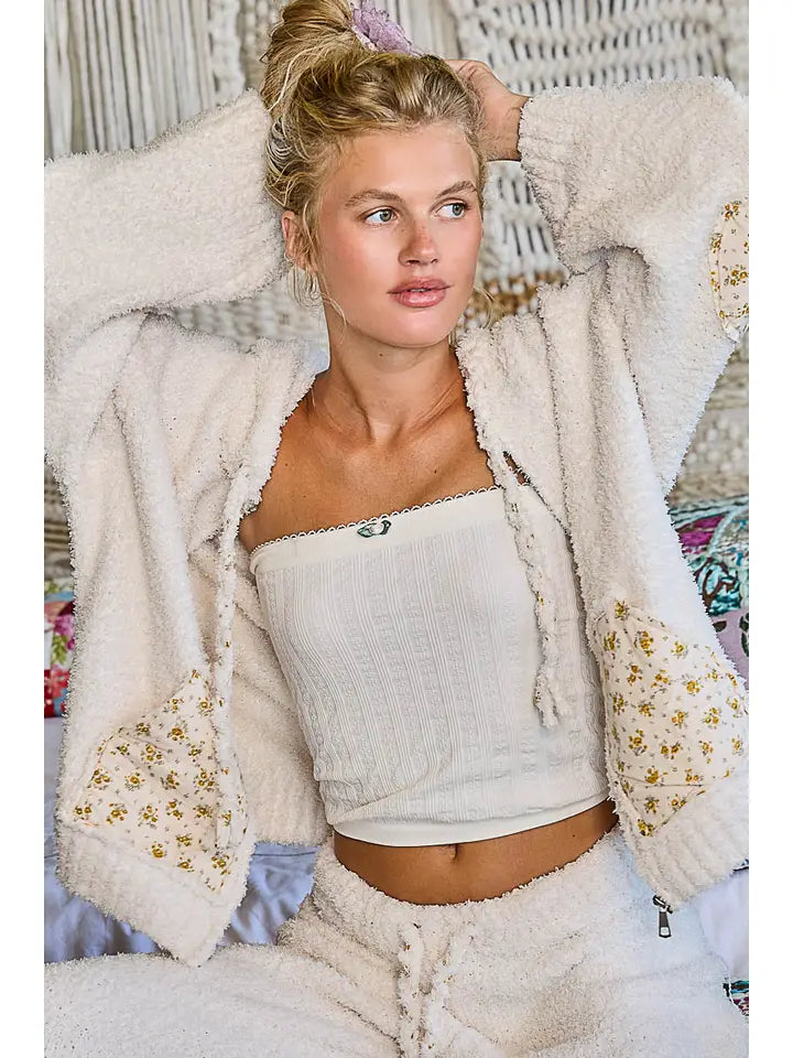 Floral Cozy Berber Hoodie Zip-Up
