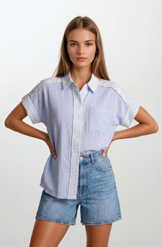 Mix Media Button Down Shirt