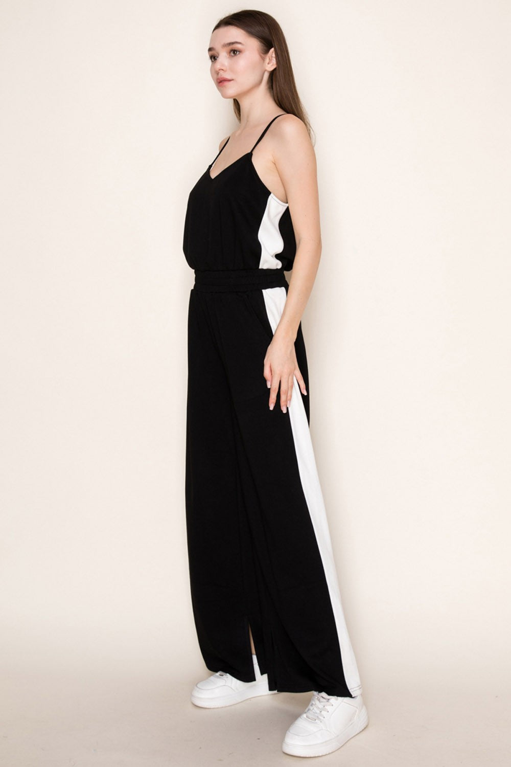 Black White Stripe Jumpsuit